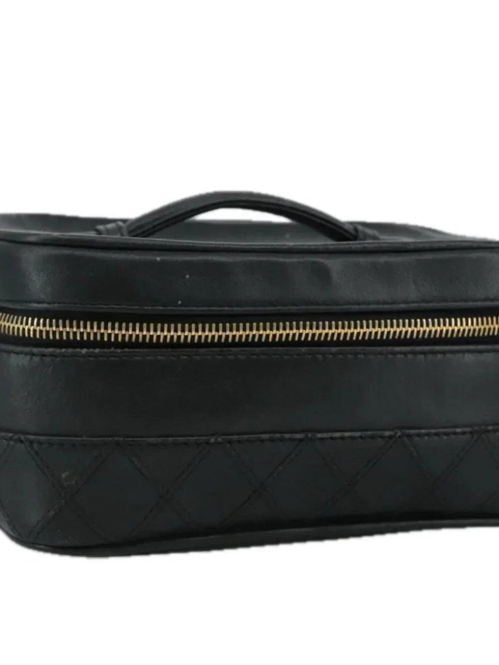 CHANEL Bicolore Vanity Hand Bag Leather Black Gold CC Auth 108585